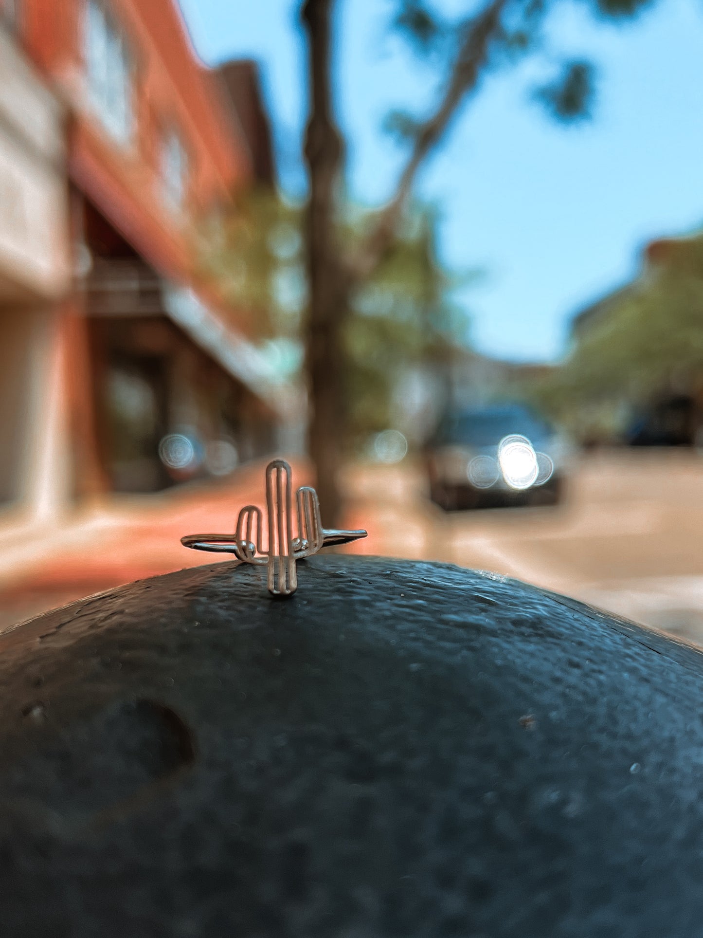 Adjustable Silver Cactus Ring