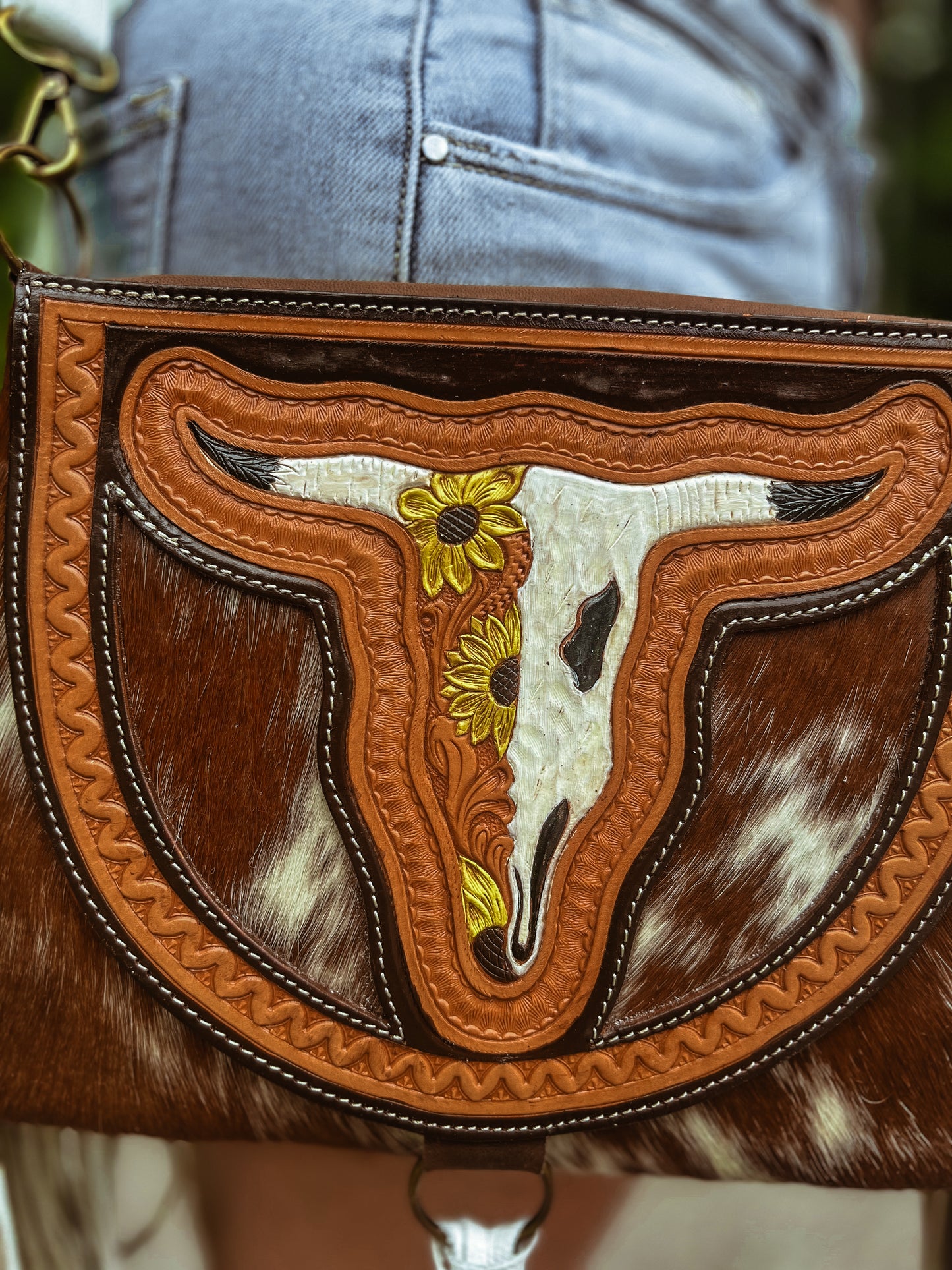 The Caroline Crossbody Steer Longhorn Cowhide