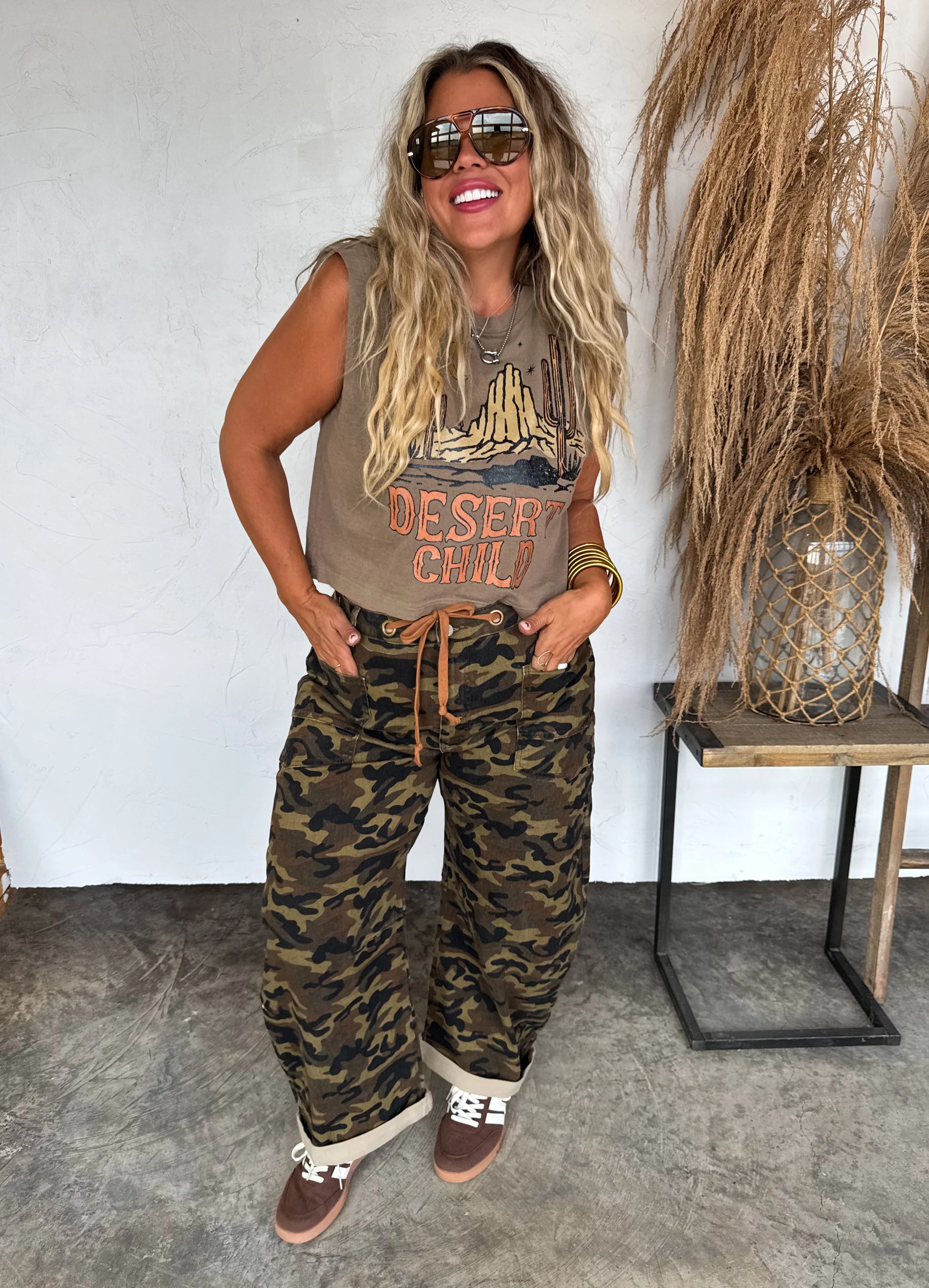 PREORDER- BROGAN CAMO BARREL JEANS