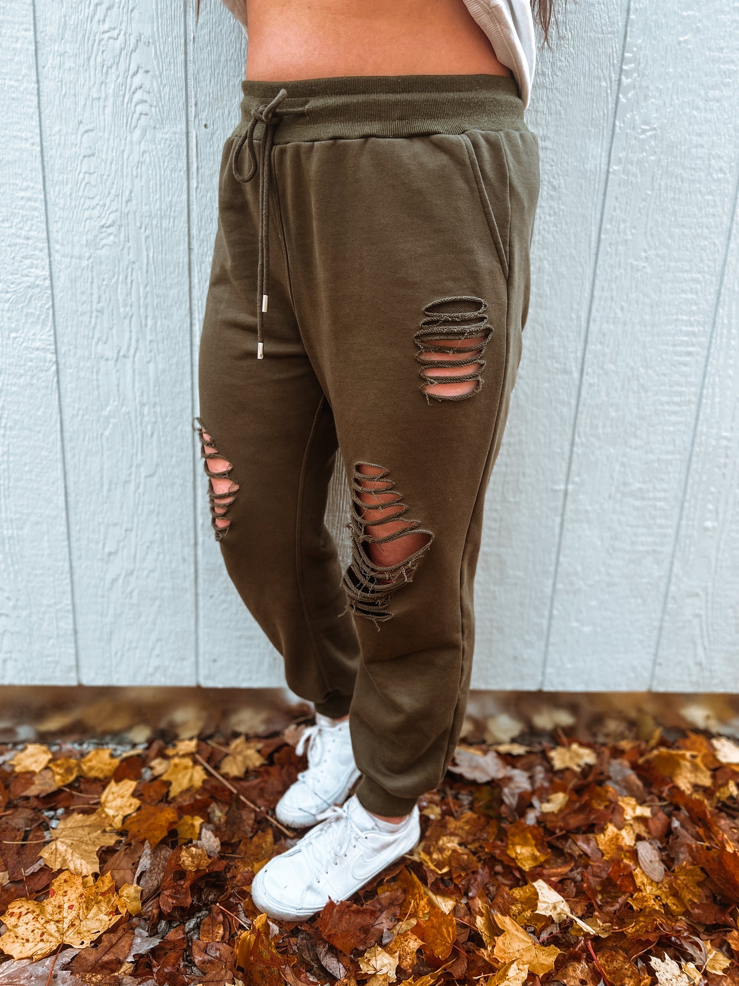 Kick Back Distressed Joggers in Olive – Nevaeh Grace Boutique