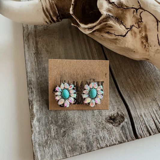 Flower Rhinestone Glass Earrings