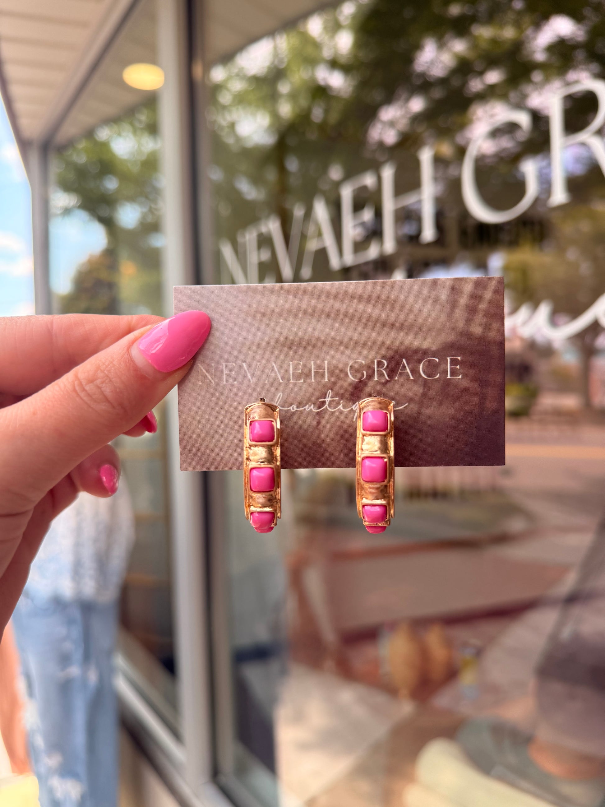 Pink Stone Hoops